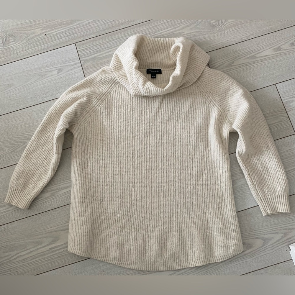 Tahari Oatmeal Cowl Neck Ribbed Pullover